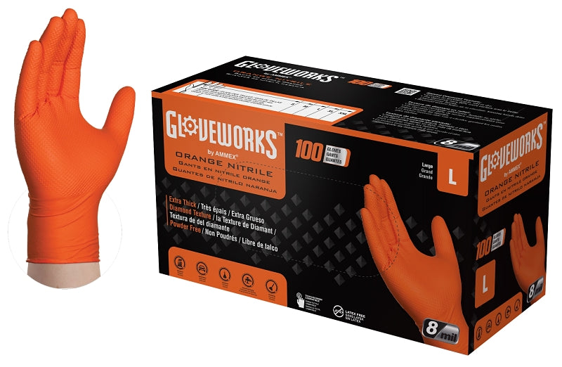 Gloveworks Heavy-Duty Disposable Gloves Powder-Free, Orange