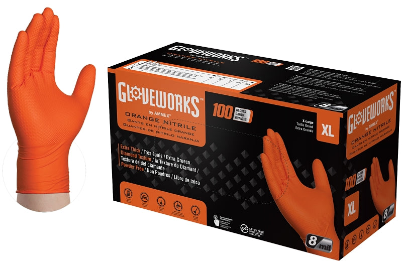 Gloveworks Heavy-Duty Disposable Gloves Powder-Free, Orange