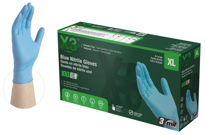 Ammex Non-Sterile Disposable Gloves, Powder-Free, Blue