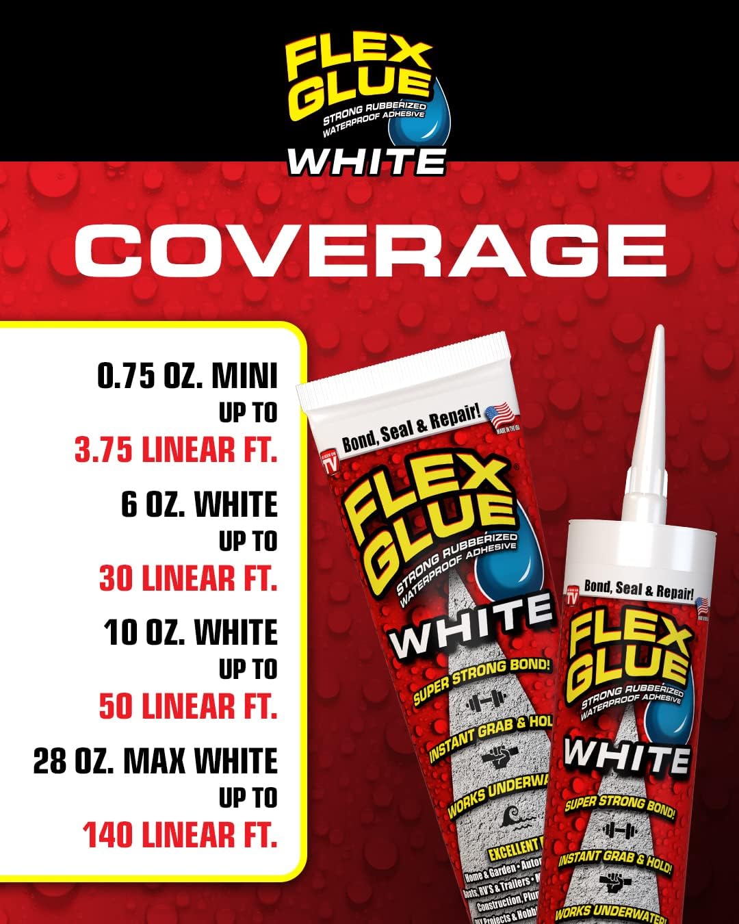 Flex Seal Glue, White, 10 oz Cartridge