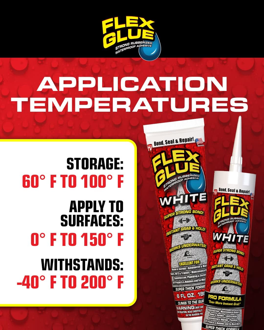 Flex Seal Glue, White, 10 oz Cartridge