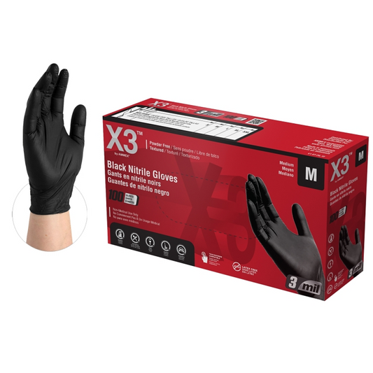 Ammex Disposable Gloves, Powder-Free, Black